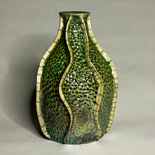 Green & Tan Thin Top Vase